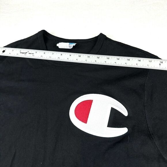 Champion Blue Bar Vintage 70s Black Big Stitched Logo T Shirt Men’s L - Picture 6 of 10